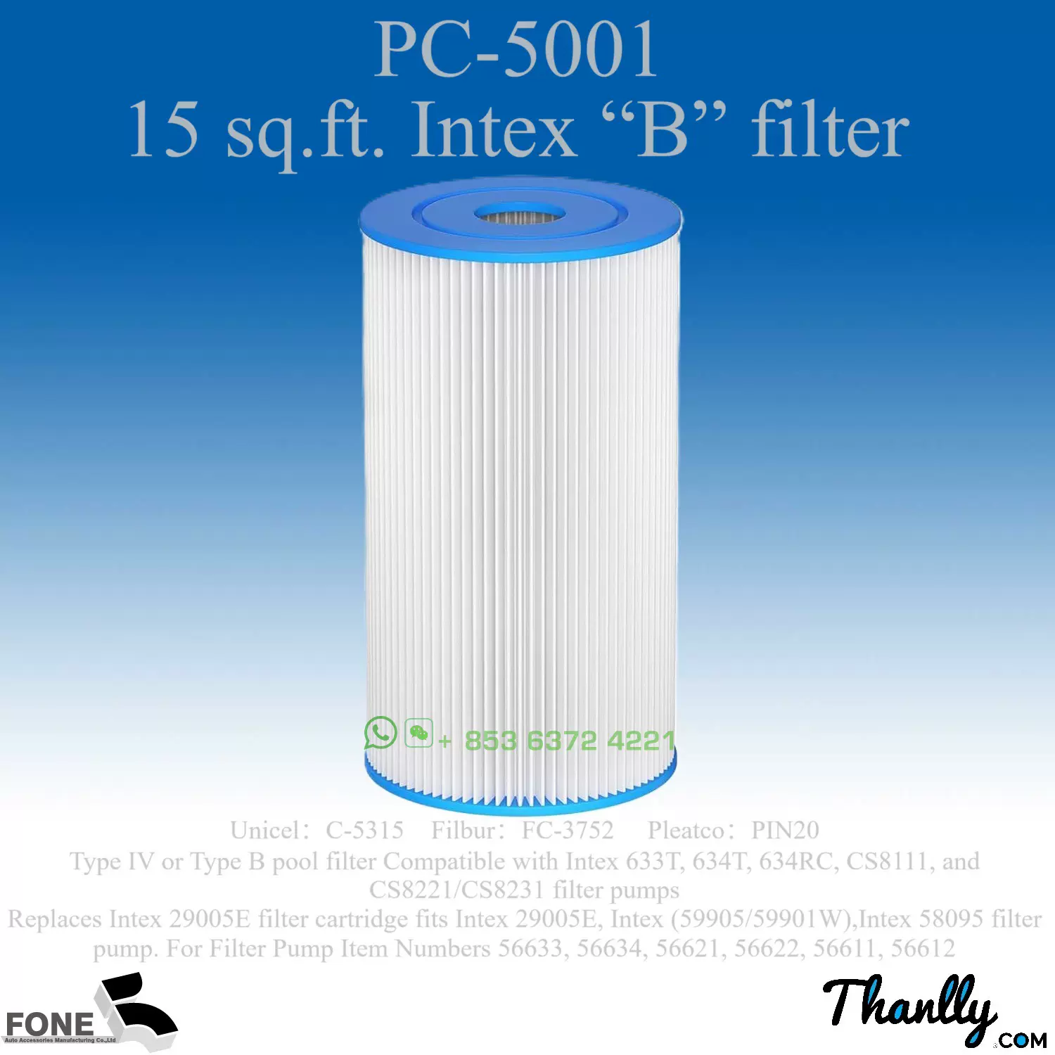 Type B Pool Replacement Filter Pump Cartridge 2500GPH 29005E