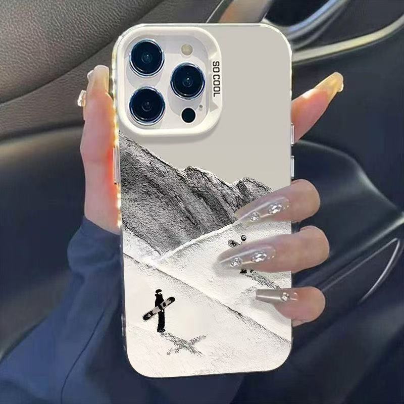 Trendy Hilltop Skiing Apple 16Promax Color Silver 15Pro/14 Japanese and Korean 7/8P/Xr/Xsmax Mobile Phone Case