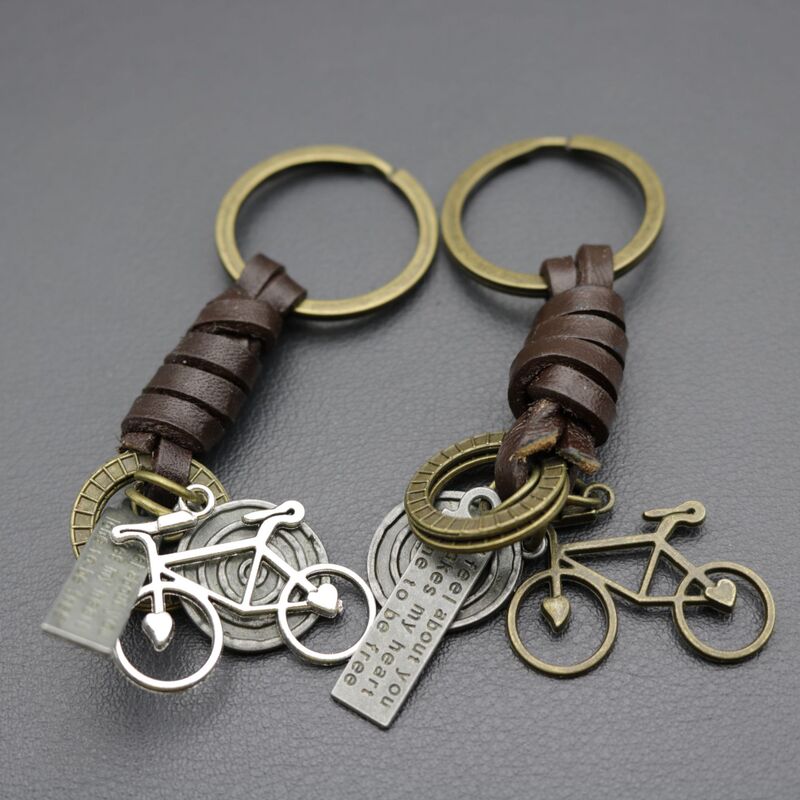 Creative keychain alloy road car vintage woven cowhide keychain 182