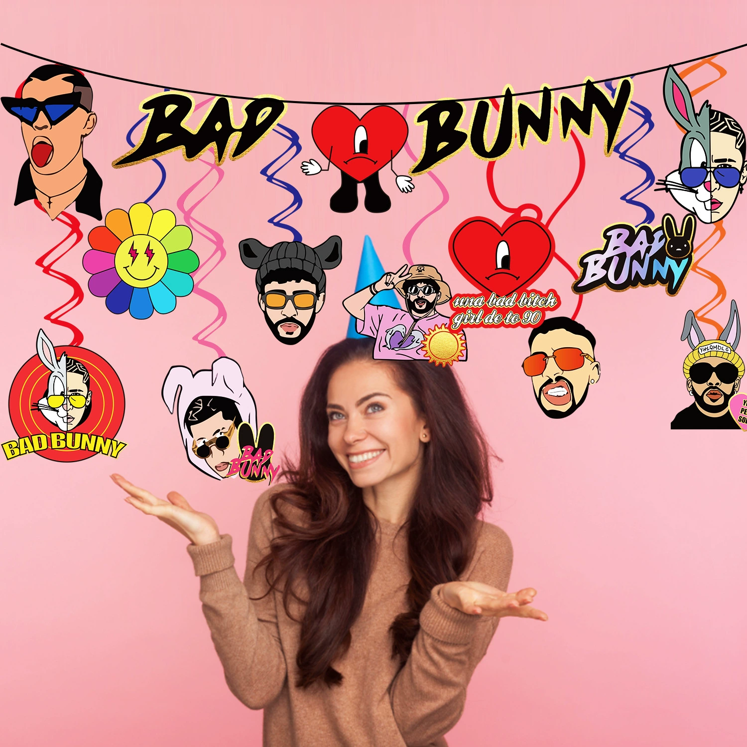 Праздничный баннер с изображением Bad Bunny Bad Rabbit Laqi Singer Black Rabbit, декоративный баннер-подвеска на день рождения