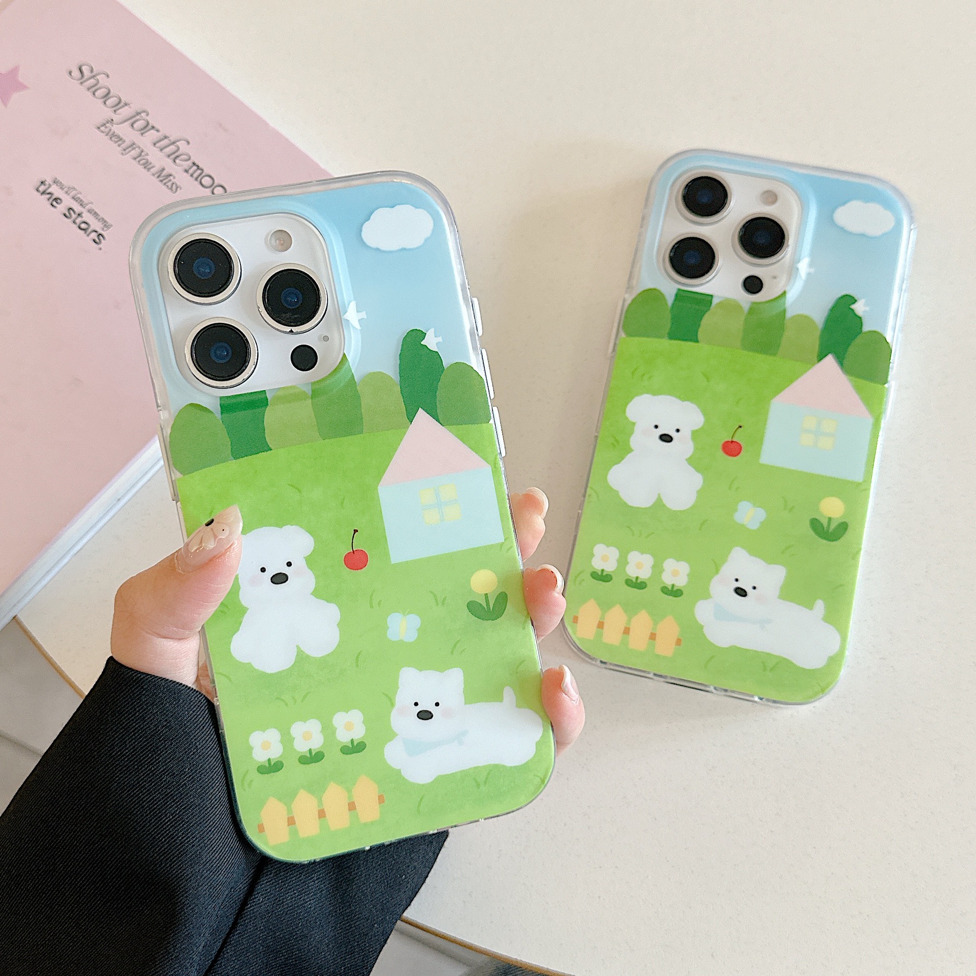 Cachorro de césped fresco de verano para Apple 16ProMax funda para teléfono móvil 15Pro/14Pro dibujos animados 13/14