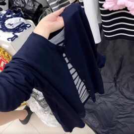 仅用于产品展示勿拍-假两件V领条纹拼接针织开衫女春秋新款圆领宽