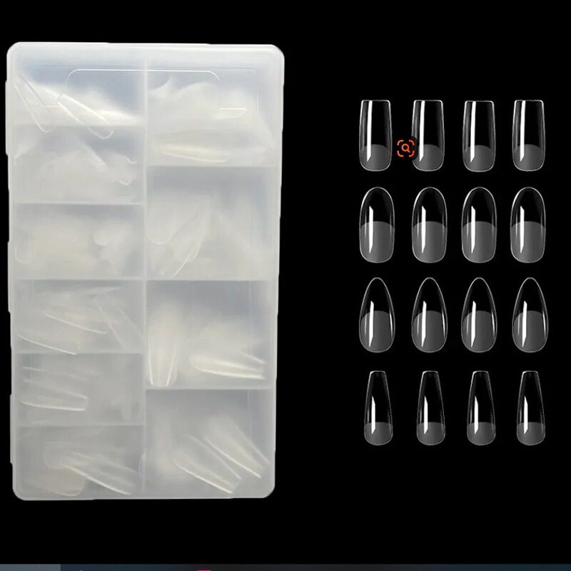 High Quality 500Pcs Semi-Matte Transparent Coffin Stiletto Heels Almond Pattern Soft Gel Nail Tips Full Cover