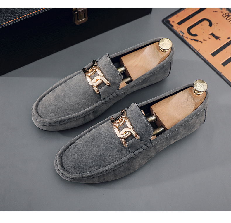 New frosted suede lazy man slip-on small leather shoes loafer driving shoes man_voghion.com
