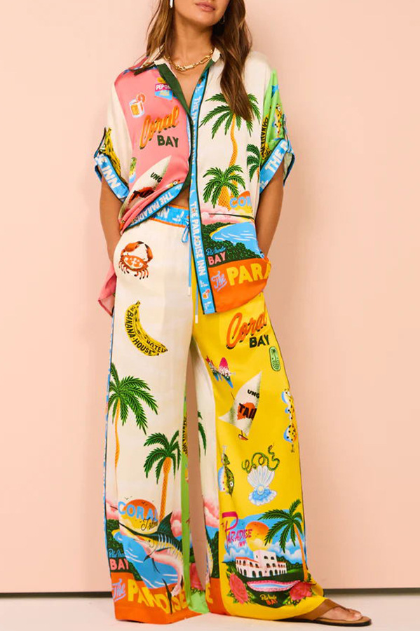 Women's Gender Holiday Women's Streetwear Cartoon Polyester Printing Pant Co-ord Set Pants Sets