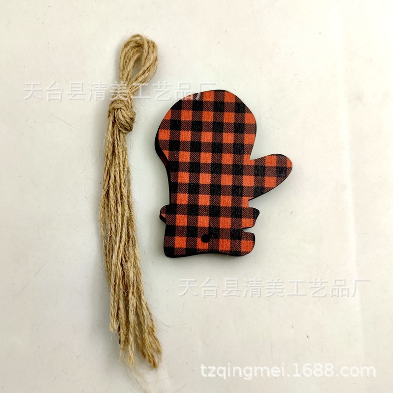 33 piezas de madera de la serie navideña a cuadros negros anaranjados colgante de decoración navideña se pueden combinar libremente 10 piezas en un paquete