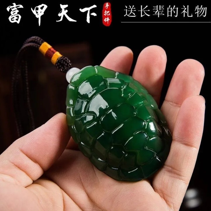 真玉石手把件富甲天下招财来财白玉龟壳盘玩解压把玩创意桌面饰品|undefined