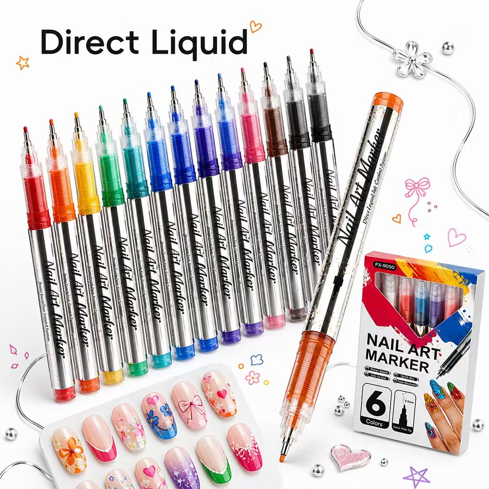 Press-Free Nail Art Graffiti Pen Set 0.5 Needle Tip Direct Liquid Nail Art Liner Marker Quick-Dry and Layerable Colors