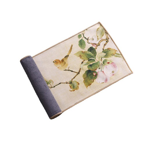 Factory wholesale deer skin velvet tea towel bag kettle towel ancient style thickened printed painted tea cloth water absorption no shedding tea pad 