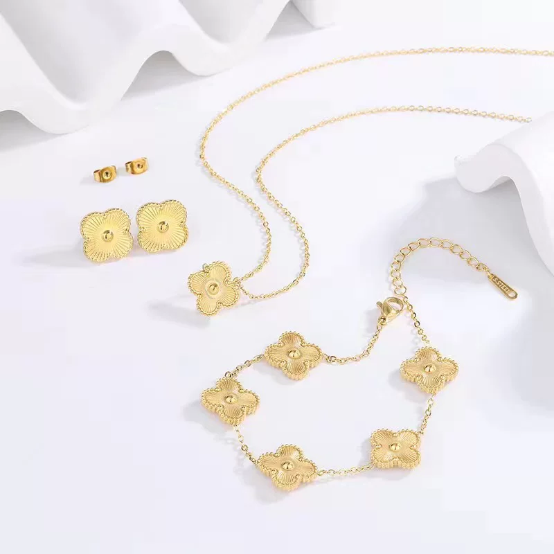 Ювелирный набор DishiMan четыре листа клевер из нержавеющей стали 18K позолота, элегантный минимализм