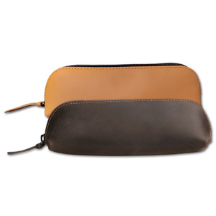 European and American First-Layer Crazy Horse Cowhide Glasses Case Genuine Leather Pencil Case Retro Stationery Pen Case Pen Storage Zipper Glasses Bag