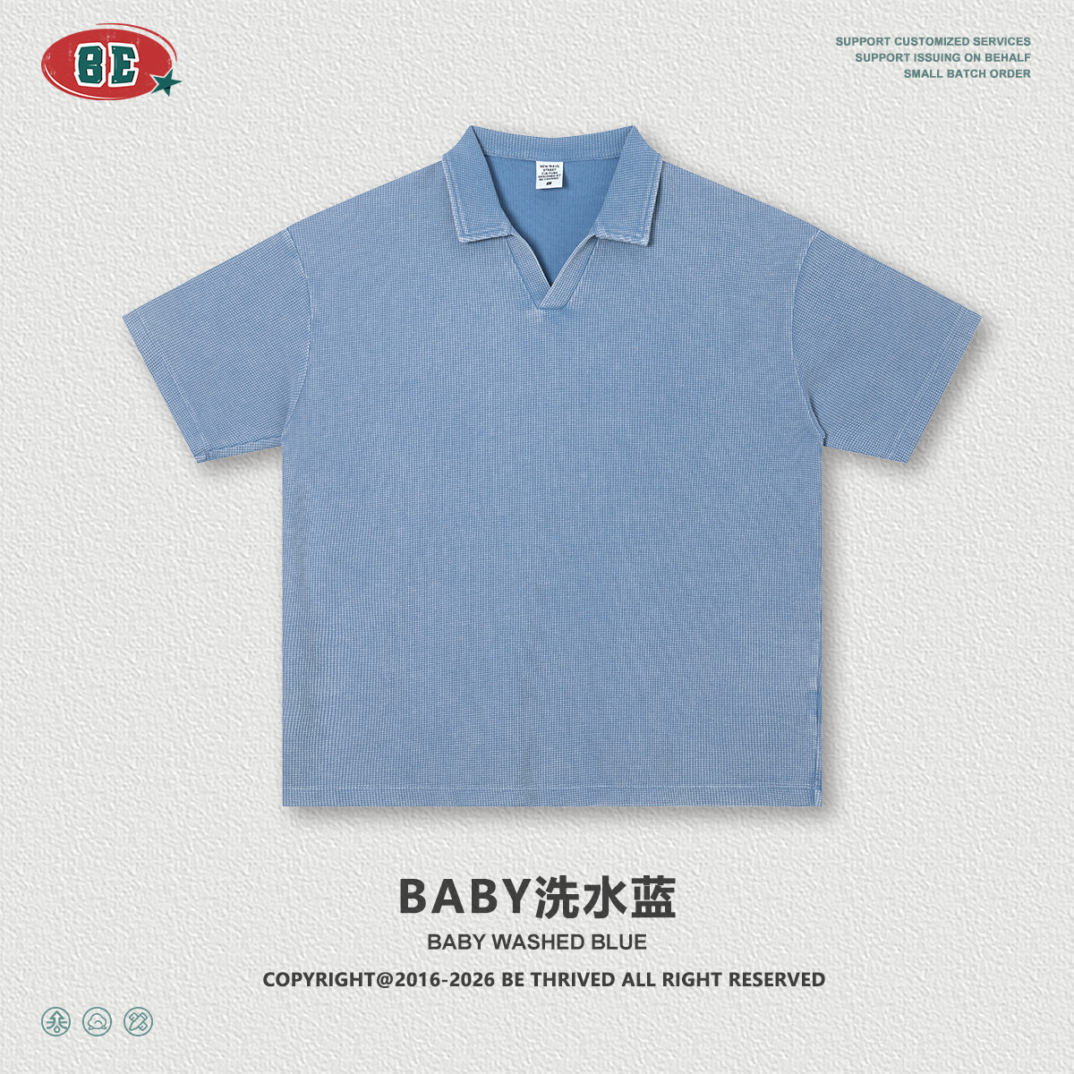 Be Hombres| Verano marca de moda retro lavado hacer camiseta suelta transpirable waffle textura polo hombre mangas cortas