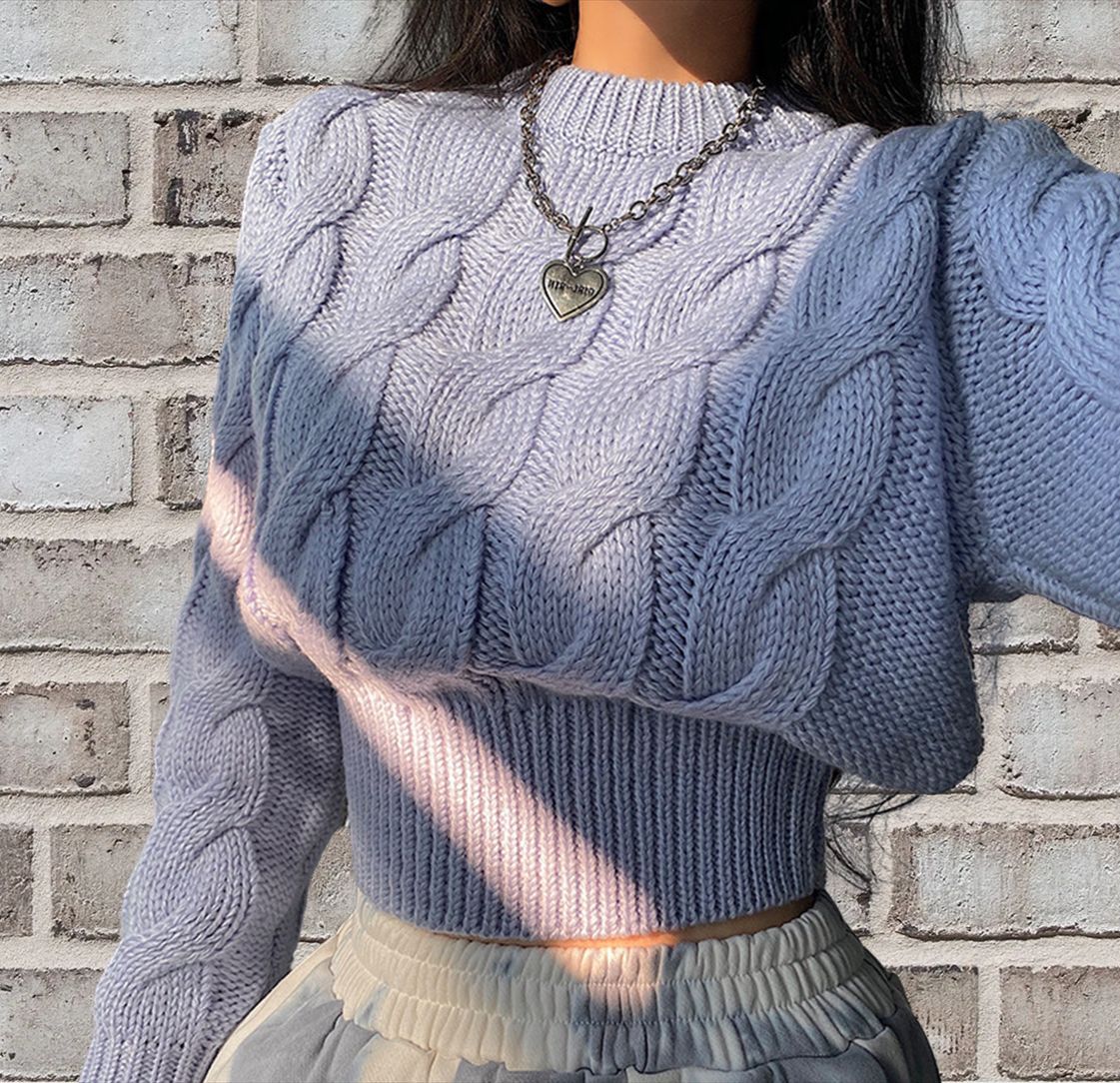 Maglione a vita alta 2024 da donna autunno e inverno nuovo piccolo girocollo pullover stile straniero Fried Dough Twists corto_voghion.com