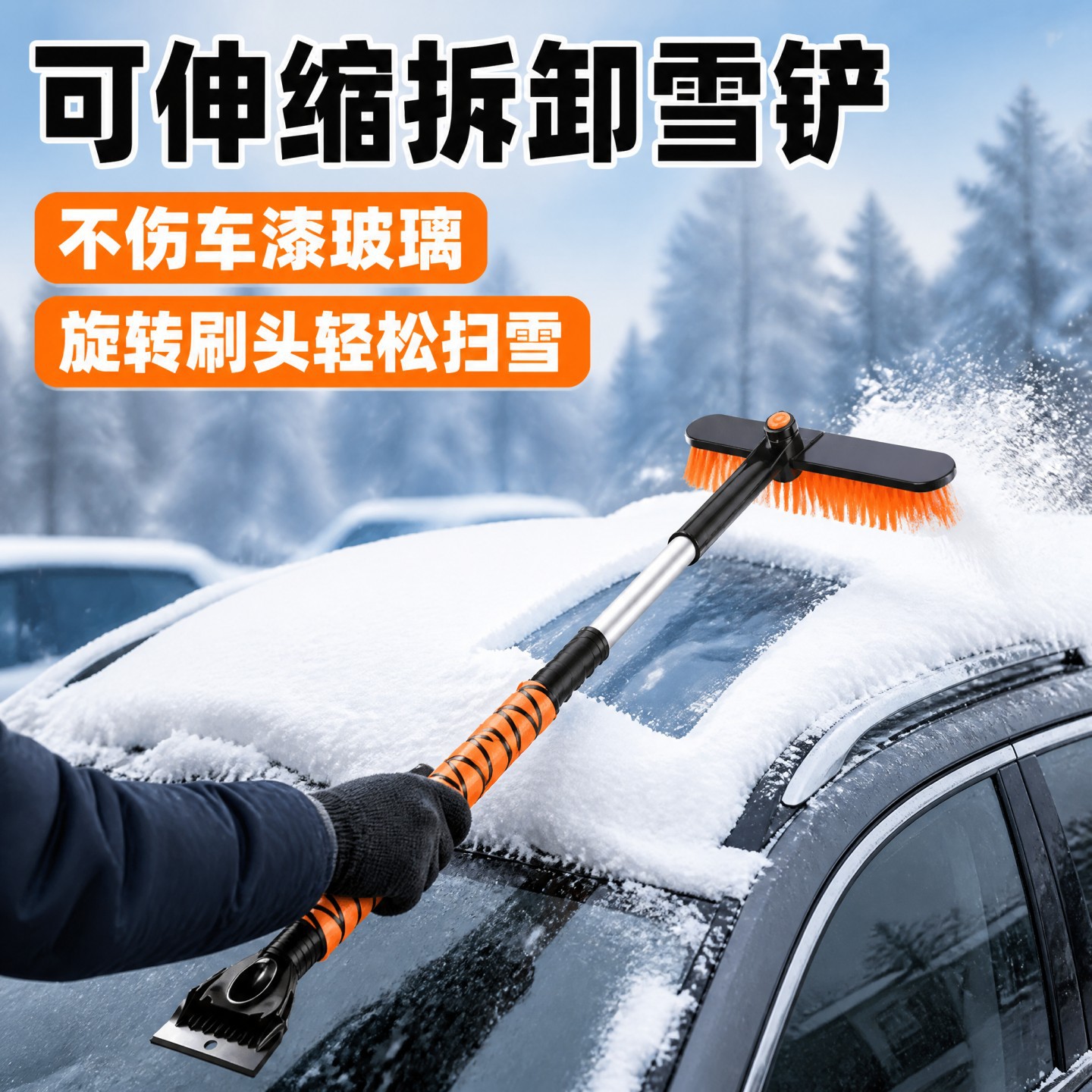 众横车载除雪铲汽车伸缩雪铲除雪刷扫冰雪铲车用刮雪板车用扫雪刷