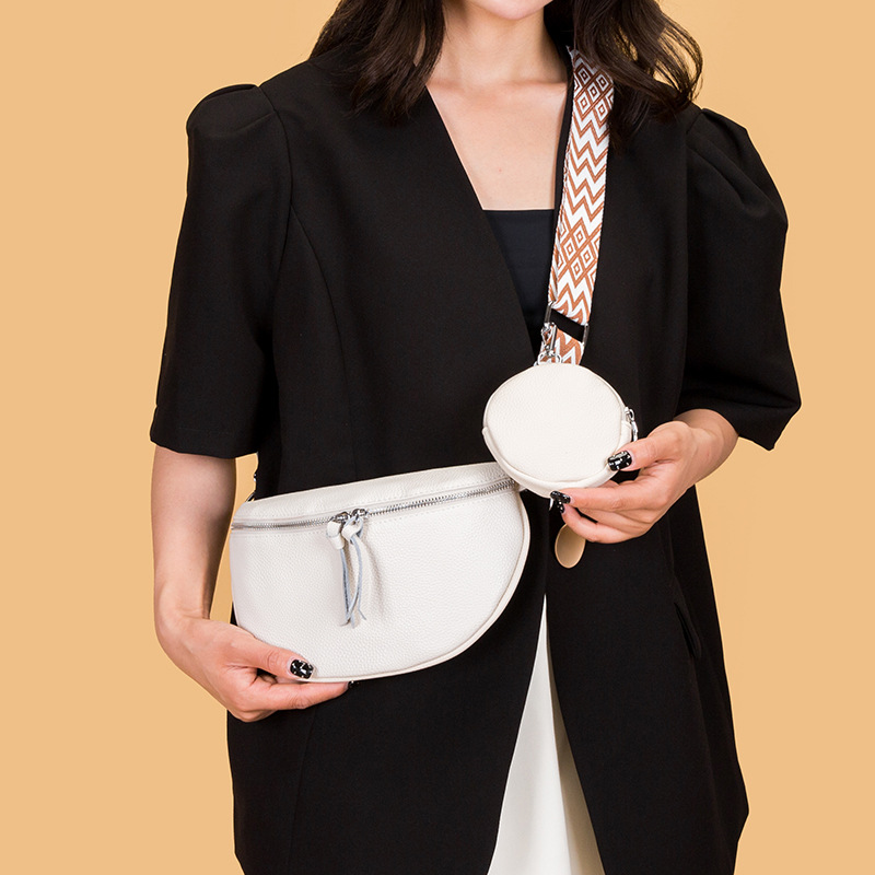 Top Grain Cowhide Leather Women's Chest Bag, Crescent Bag, Saddle Bag, Crossbody Mother-Daughter Bag, Cross-Border Wholesale Bags - Thumbnail 6