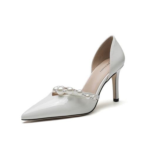 6268-A12 Pearl Hollow Shoes Women's Thin Heel Pointed Toe Shallow Mouth Fashion High Heels Bridesmaid Shoes Banquet Wedding Shoes