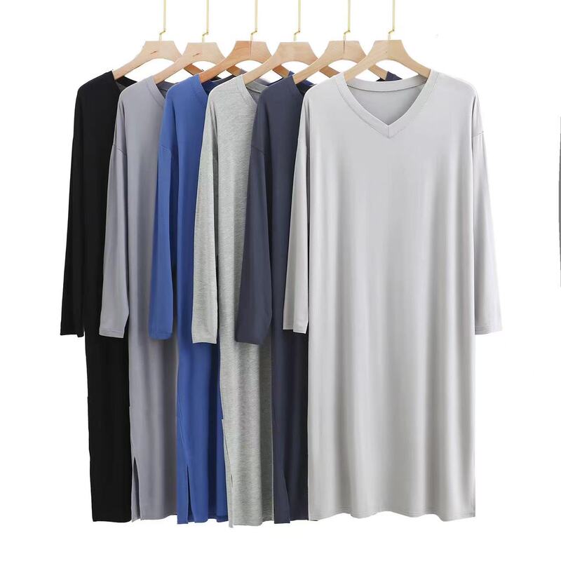 Midi Men's Modal Nightdress Loose plus size Long-sleeved Home Clothes Modal Home Bathrobe Men's Nightgown Midi Men's Modal Nightdress Loose plus size Long-sleeved Home Clothes Modal Home Bathrobe Men's Nightgown
