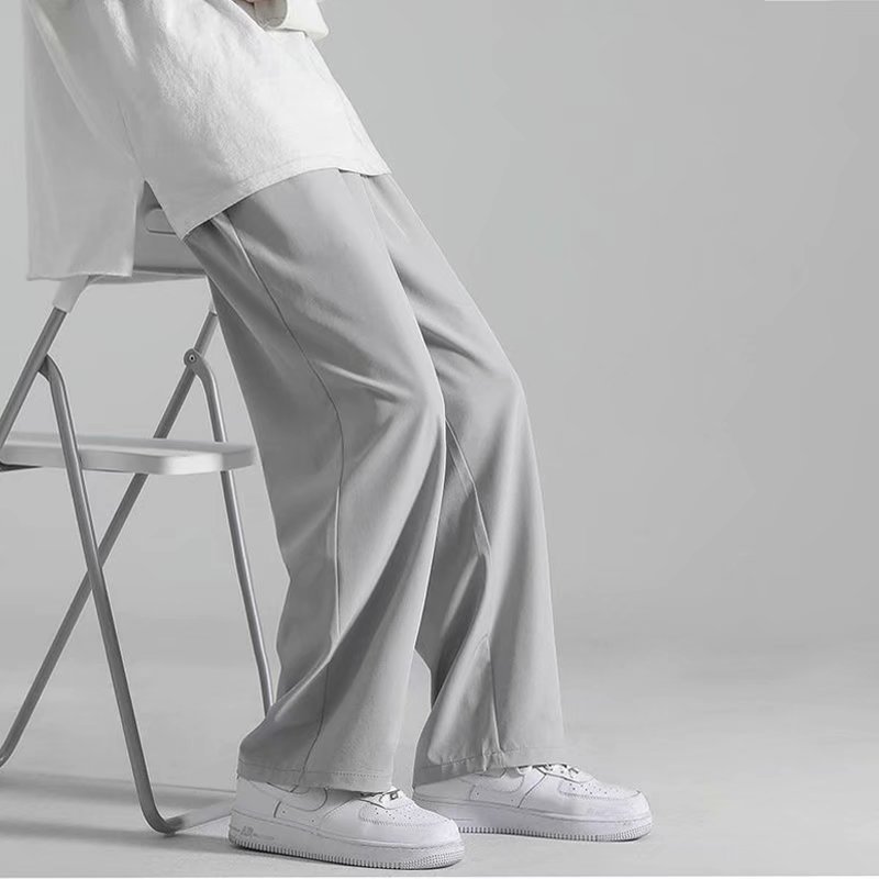 Summer Thin Pants Men's Loose Straight Wide-leg Cropped Ice Silk Pants Men's Korean-style Trendy Casual Pants