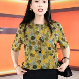 高档女装短袖t恤女夏新款时尚百搭宽松打底衫遮肚中老年洋气上衣