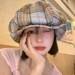 夏季薄款韩版ins个性时尚彩色格纹云朵贝雷帽女甜美八角帽帽子潮