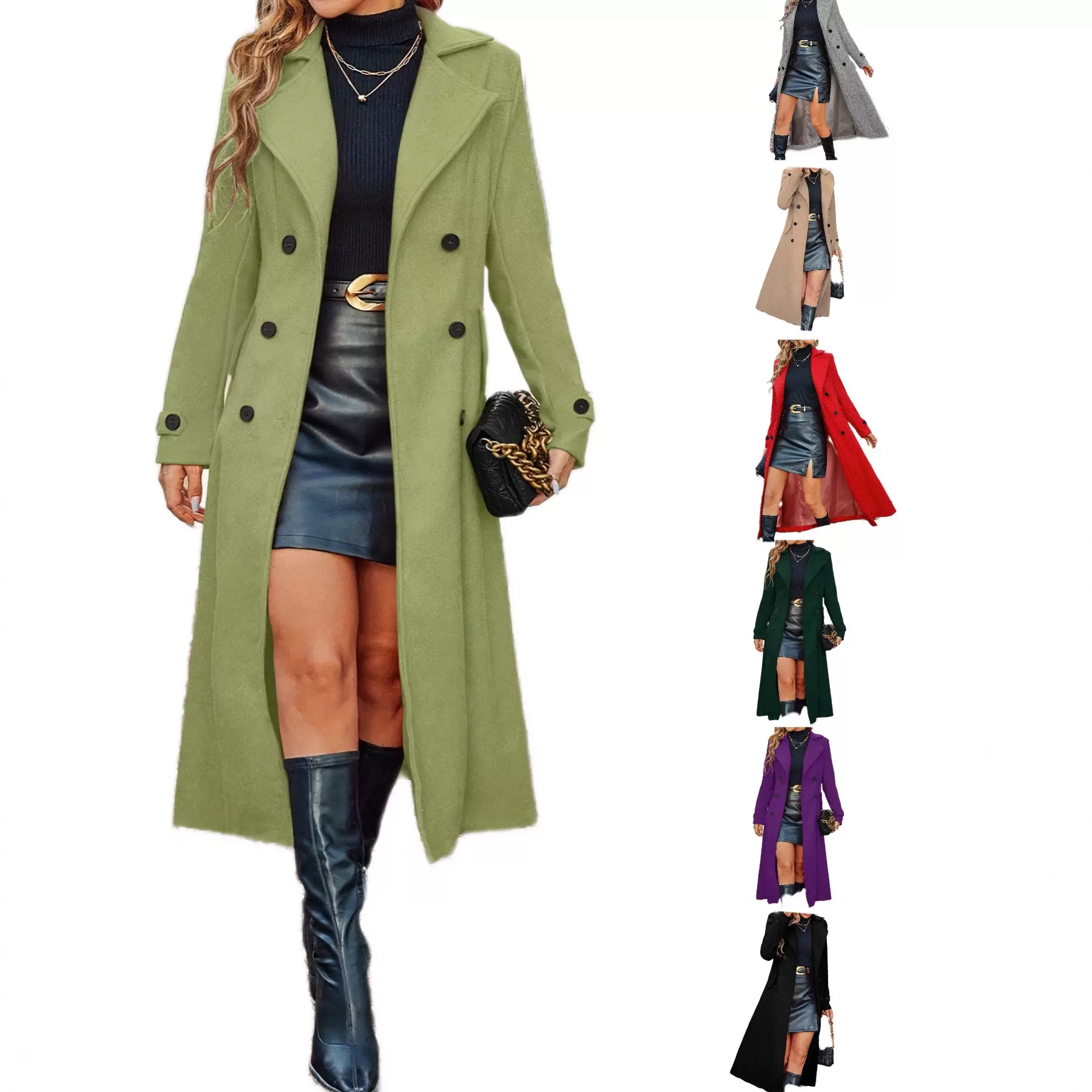 2025跨境爆款欧美时尚秋冬双排扣保暖毛呢口袋翻领外套 大衣