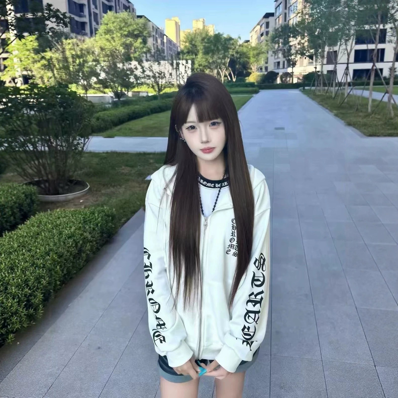 American-style high-street punk letter-printed cardigan sweatshirt, 2026 autumn/winter new collection, loose and casual cardigan top for women