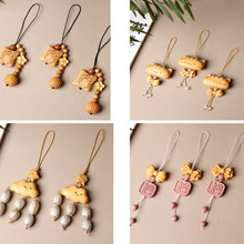 黄金木雕刻蝴蝶结小猫抱枕吊坠diy血柏喜乐牌包包挂件手机链挂饰