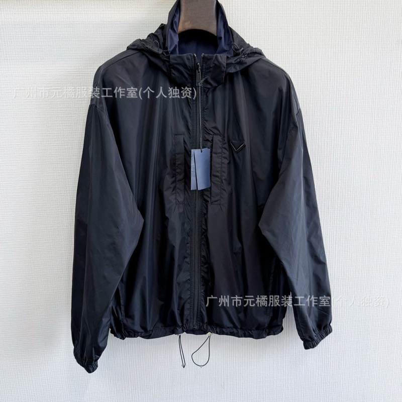 P's New 25Fw Sports Style Recycled Nylon Double-Sided Logo Jacket Os Loose Version for Men and Women