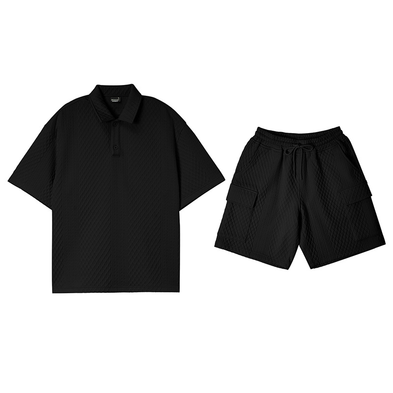 Texturizado polo con solapa de manga corta, hombre de verano, camiseta deportiva casual, chaqueta grande, tendencia suelta