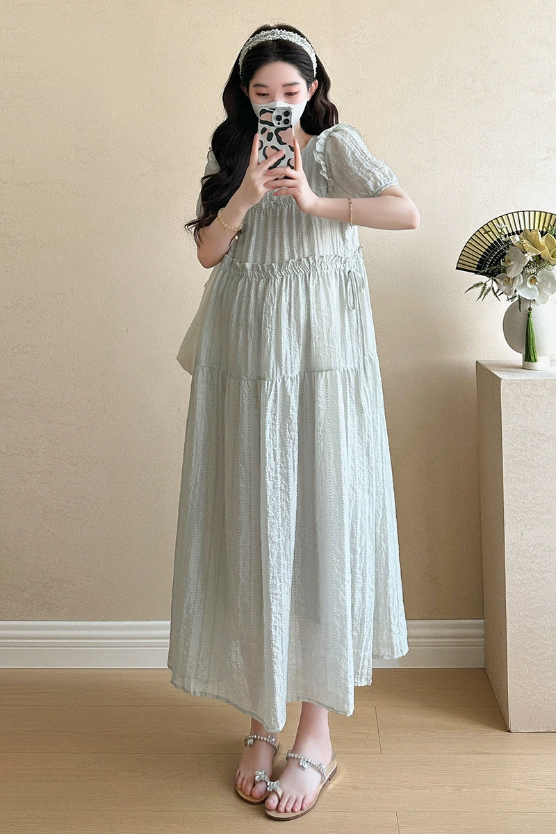 Летнее модное платье для беременных, свободного кроя, с коротким рукавом.