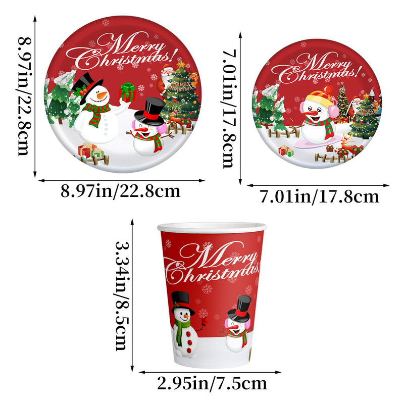 2024クリスマステーマパーティー装飾アレンジ紙コップ皿セットクリスマス雪だるまクリスマスツリーナイフフォークスプーン卸売り|undefined