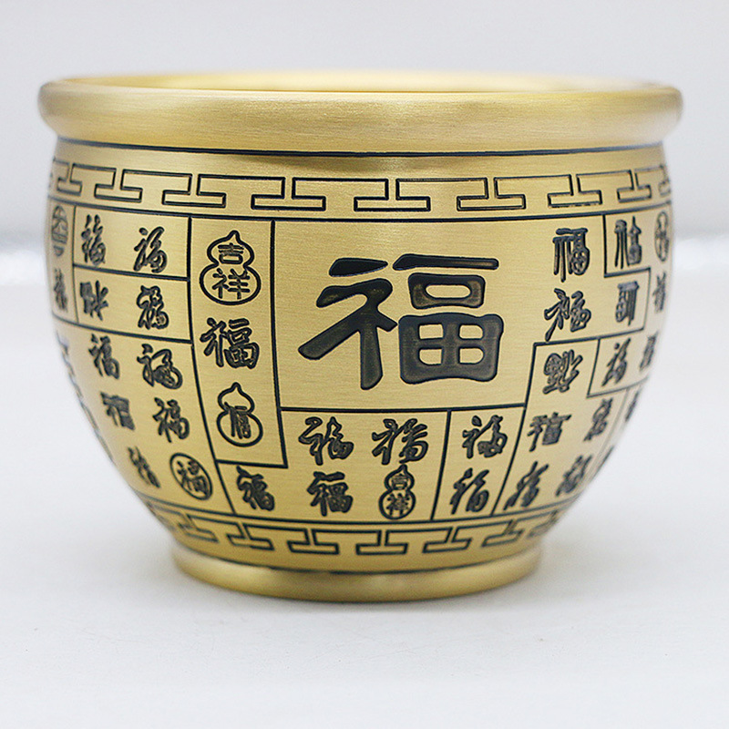 聚宝盆办公桌摆件风水摆件招财聚财铜缸摆件3号百福缸家居饰礼品