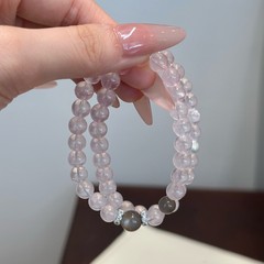 巧恩珠宝天然粉晶灰月光石莫粉双圈手串设计款女生饰品厂家直销