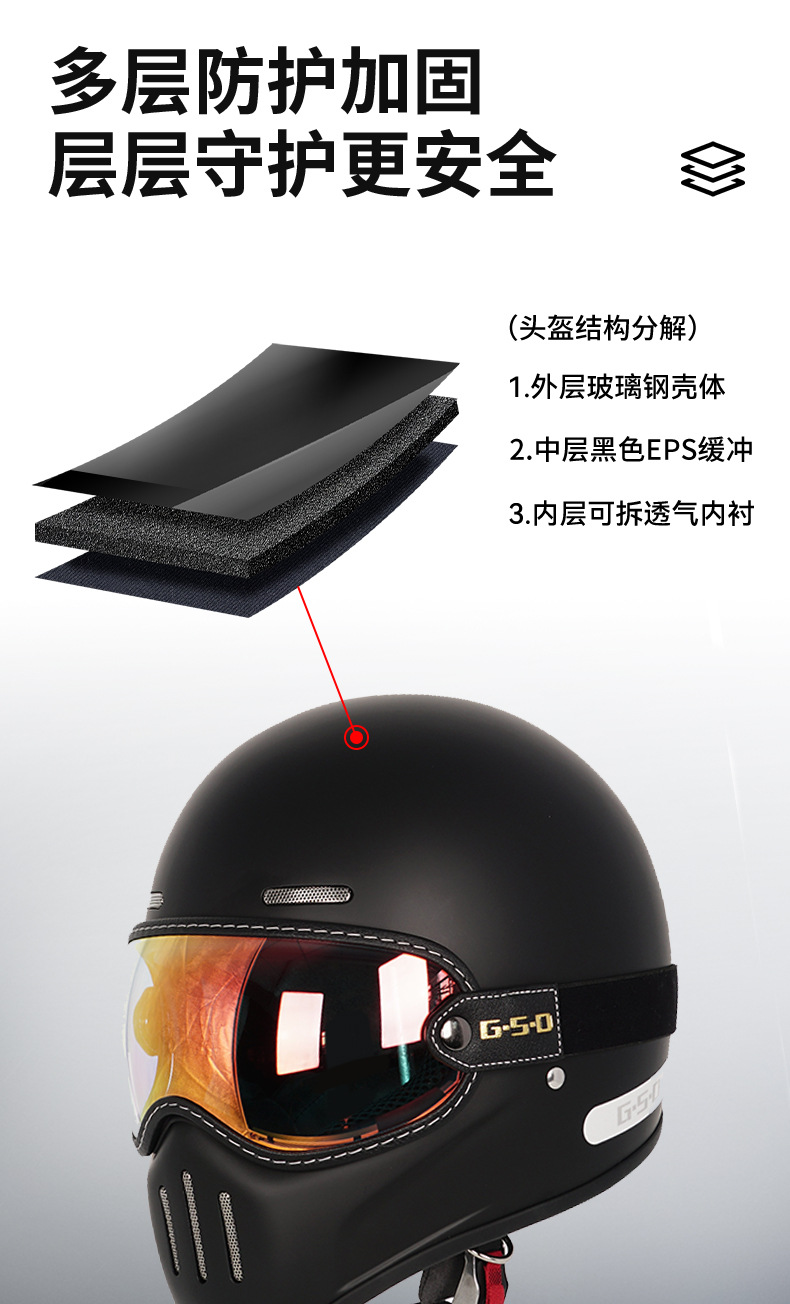 Foreign Trade Export Fiberglass Retro Motorcycle Helmet Full-Face Electric Motorcycle Helmet for Men and Women, Summer and All-Season Safety Helmet 3C