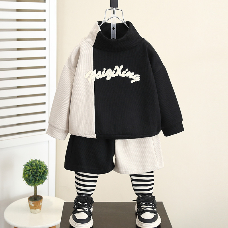 5970 niño estilo occidental falso traje de dos piezas suéter de manga larga coreano para niños 2024 nuevo bebé guapo de moda primavera y otoño