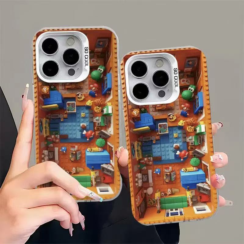 Mario Building Blocks Are Suitable for Iphone17Promax Mobile Phone Case Contrasting Color Vitality Apple 16Pro Color Silver 15Pro