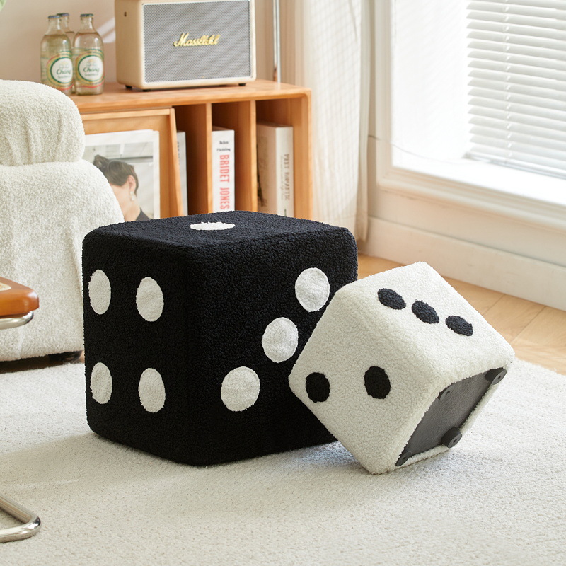 Creative Household Lambskin Small Stool, Removable and Washable Shoe-Changing Stool at the Door, Dice Sitting Stool, Living Room Door Footstool Sieve
