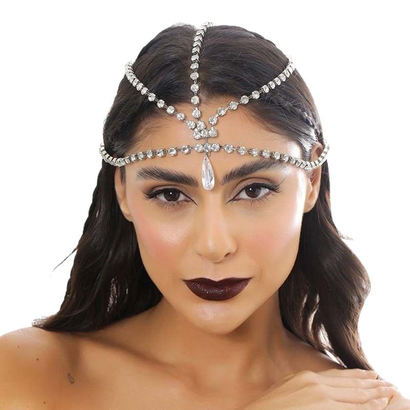 Europa y América de moda gota de agua cadena de cabello sencilla cadena de frente de diamante de alta calidad joyas de novia cadena de cabello mujer