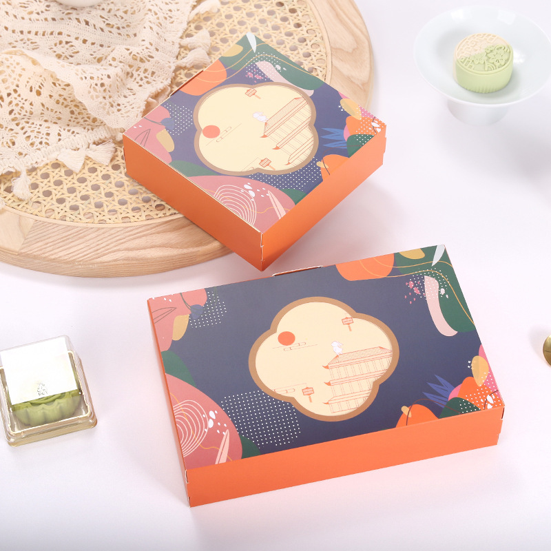 Venta directa trébol de cuatro hojas caja de embalaje de pastel de luna de mediados de otoño caja de pastel de luna de helado plegable simple caja de regalo crujiente de yema de huevo 4 tabletas 6 paquetes