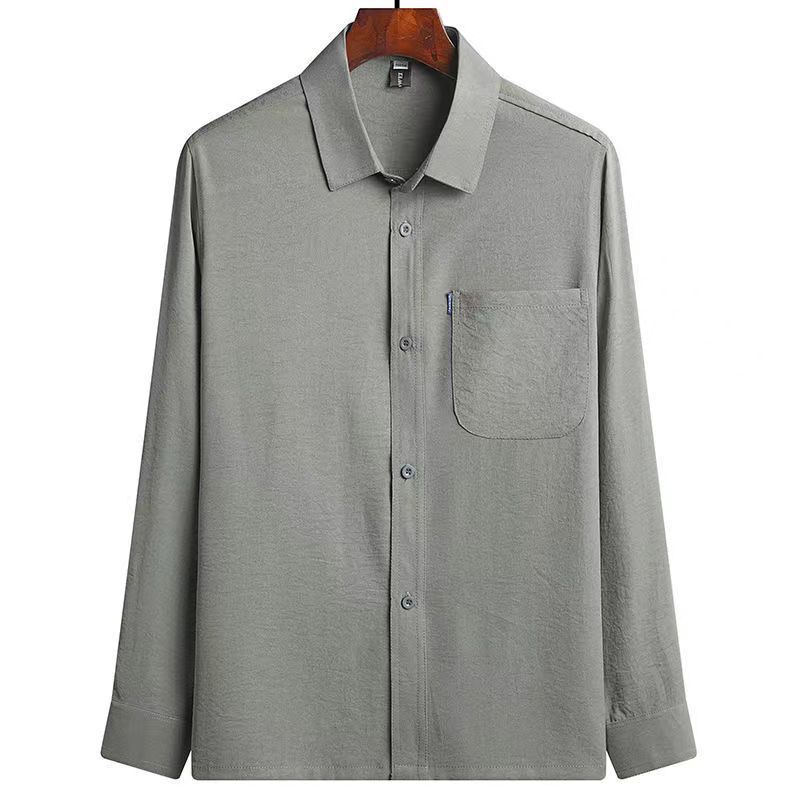 Dad's Long-Sleeve Shirt Set for Middle-Aged and Elderly, Cotton-Linen Shirt Set for 60-Year-Olds, Spring and Autumn Clothing, Non-Iron, Thickened, No-Iron Treatment