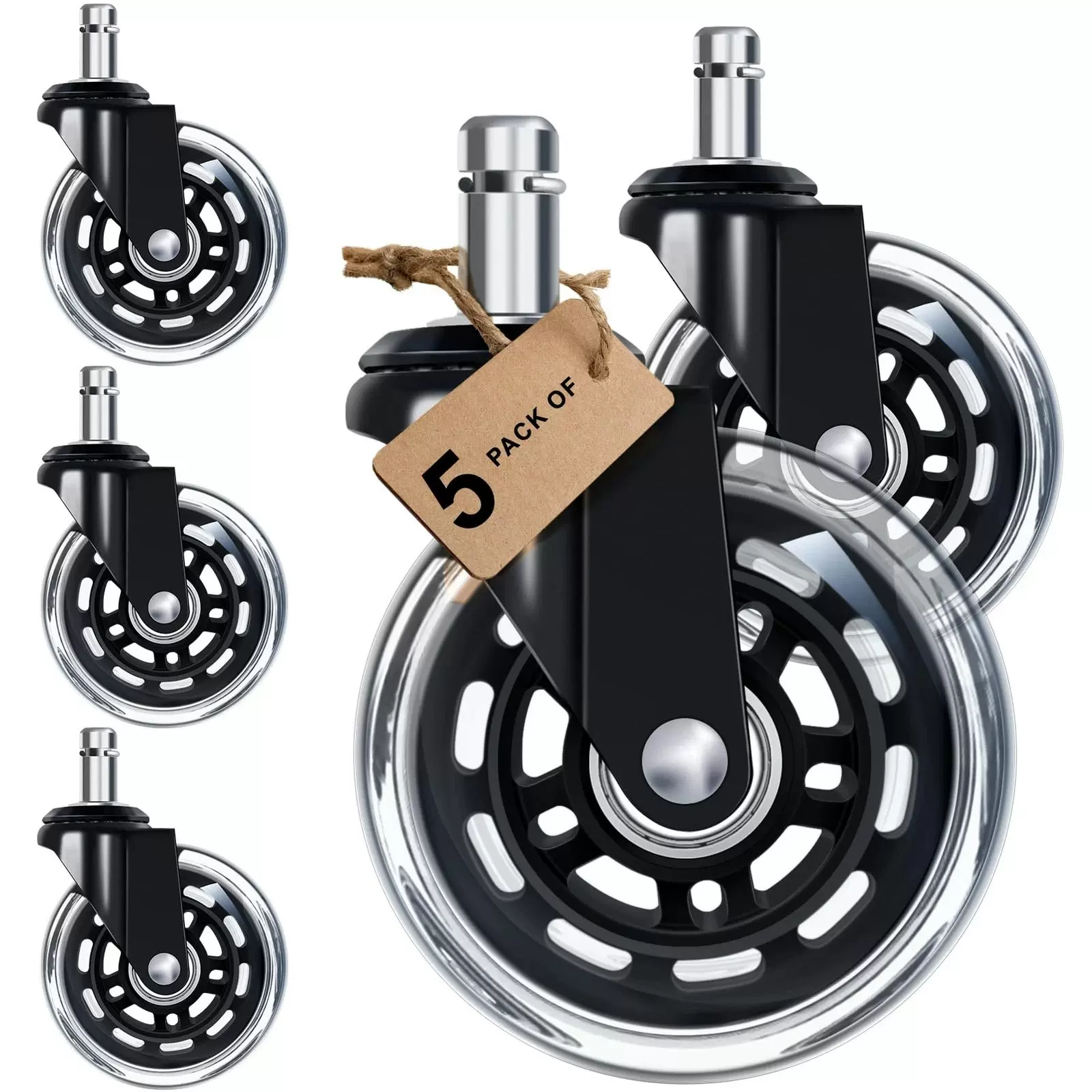 跨境热销3寸PU透明脚轮插杆万向脚轮聚氨酯PU办公电竞椅透明轮