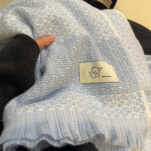 可爱蓝色小熊围巾秋冬季女生羊毛绒护颈针织学生保暖加厚披肩围脖