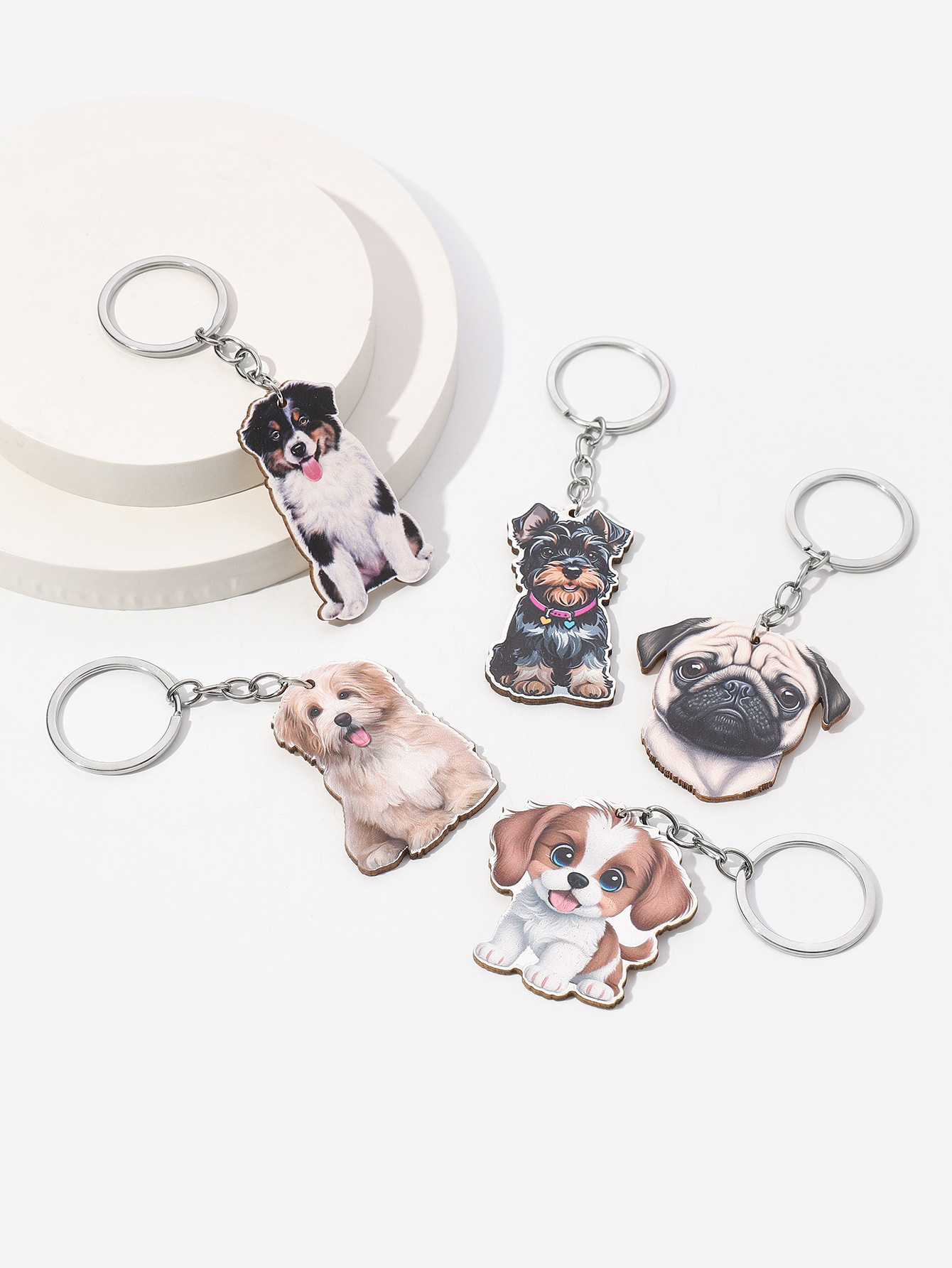9g Weight Keychain Classification Daily Occasion Wood Material Dog Pattern Unisex Gender Cute Style Cute Dog Wood Unisex Keychain 1