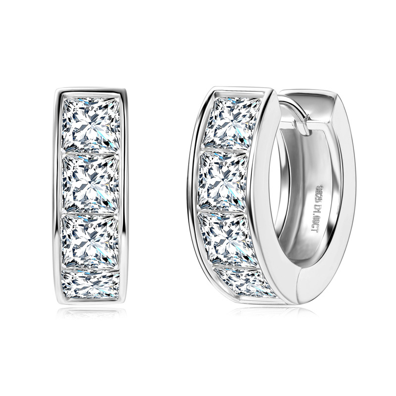 Chic Women's Moissanite Diamond Earrings in Sterling Silver, Sparkling Square Ear Ornaments