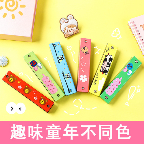 Beginner wooden painted harmonica children's 16-hole wind instrument early education enlightenment kindergarten toy award wholesale