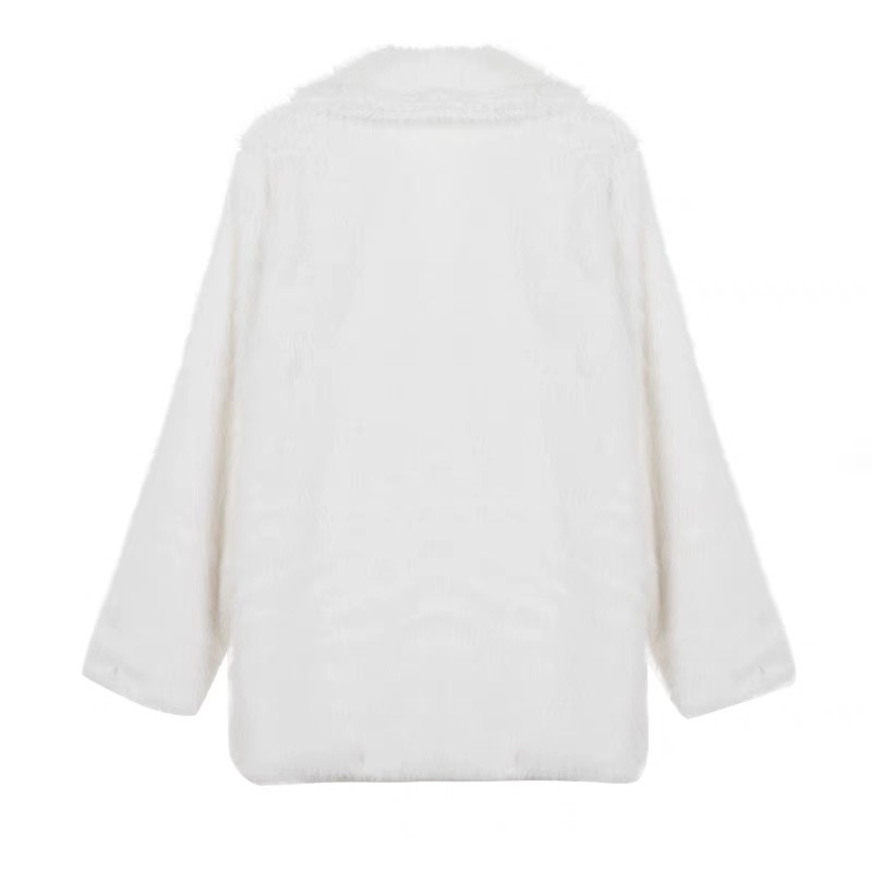 910g Weight Faux Fur Coat Outerwear Type Long Sleeve Sleeve Length Imitation fur Fabric Type Long Top Length Holiday, Daily Occasion Turndown Neckline Loose Fit Type Solid Color Pattern Winter, Autumn Season Women's Gender Elegant, Streetwear Style Women's Elegant Streetwear Solid Color Faux Fur Coat 8