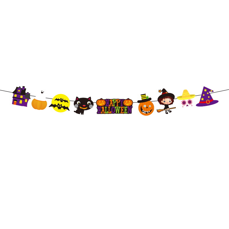 Nuevo Halloween transfronterizo, bandera, calabaza, bruja, fiesta KTV, decoración de papel, decoración del festival de fantasmas, accesorios