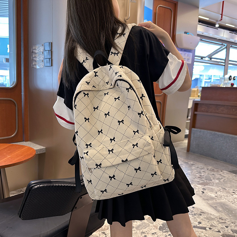 Schoolbags for Junior High School Girls, College Students, High School Students, Cute Bow Ribbons, Large Capacity Backpacks, Simple Backpacks