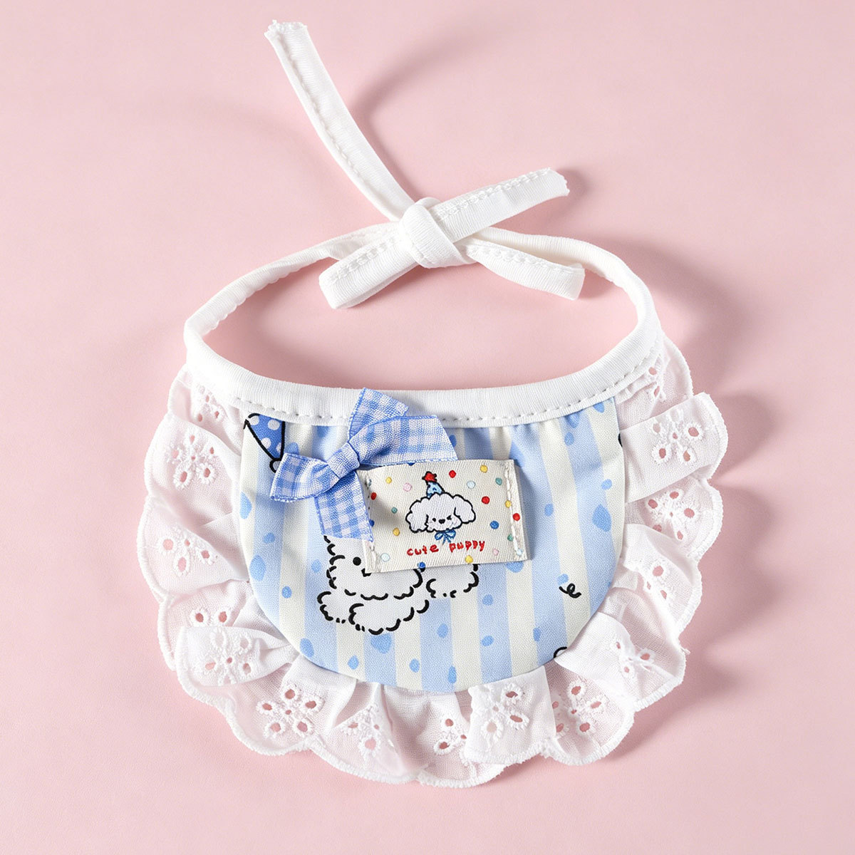 Pet bib dibujos animados rayas perros patrón de encaje decoración de encaje adorable mascota vestir con toallas de saliva foto image 8