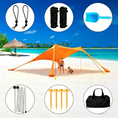 Avtomobil yan çətirləri | Cool Lycra Four-sided Elastic - orange-2-aluminum-poles-200160150cm